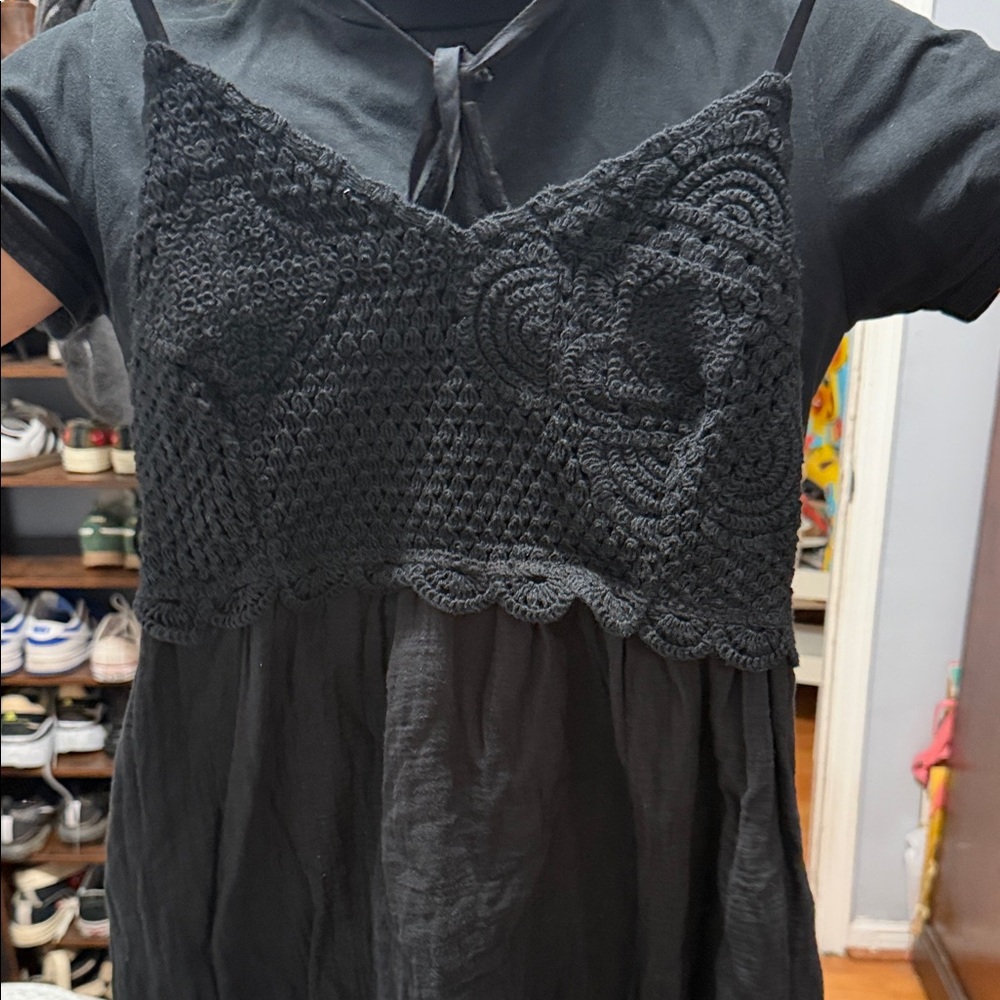 Black Crochet Bodice Dress